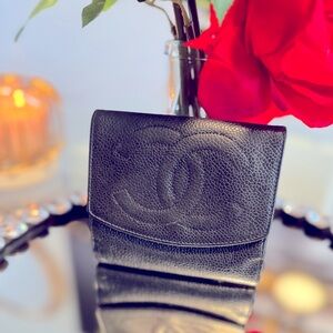 Authentic Chanel Black Caviar Timeless CC Bi-Fold Wallet